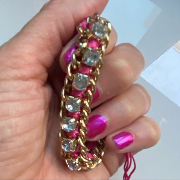 Elegant Gold and Pink Rhinestone Chain Bracelet - Picture 5 of 5